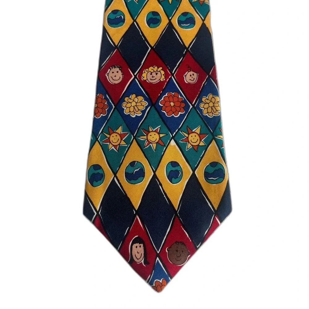 Vintage Save the Children World Peace Silk Necktie Tie